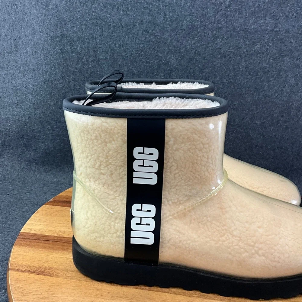 Ugg Classic Mini Clear Natural /Black Women's Waterproof Rain Boots US 11